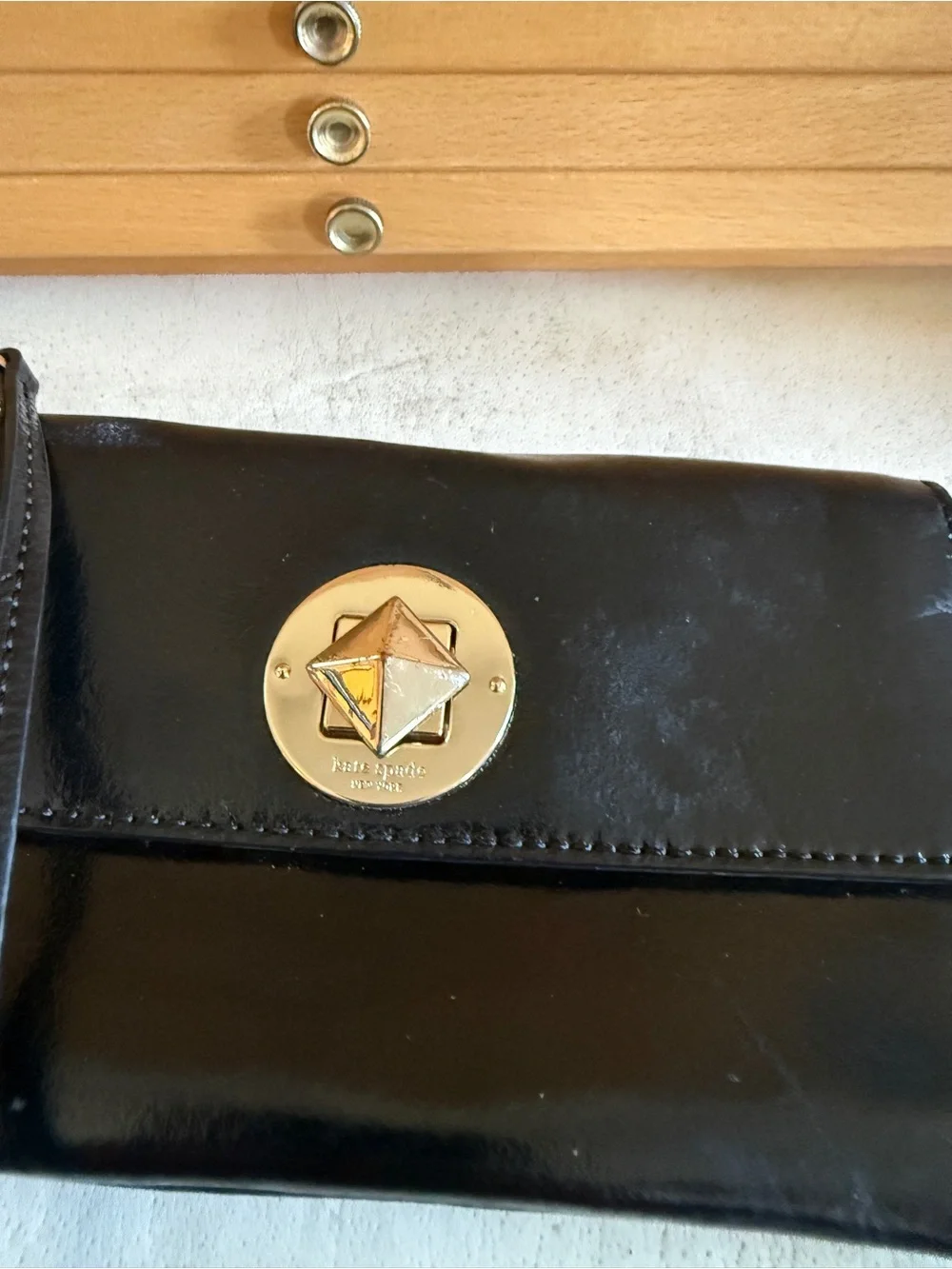 Kate Spade Black Patent Leather Crossbody Clutch Evening Bag